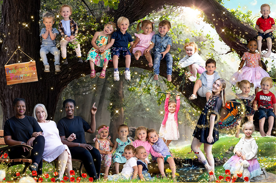 class photo in a tree